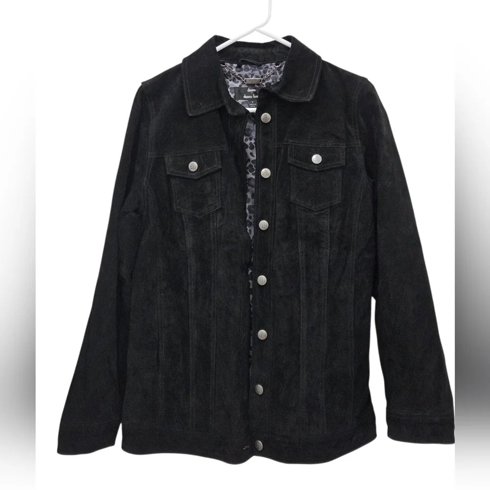 Dennis Basso Suede Leather Button Front Black Jacket Women’s Sz Small Washable - Picture 1 of 16